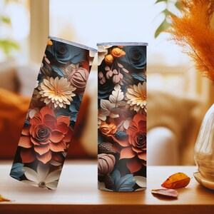 3D Fall Flowers, 3D Tumbler Design 20oz Skinny Tumbler Sublimation Design Digital Download PNG Digital Download Fall Tumbler Wrap Autumn