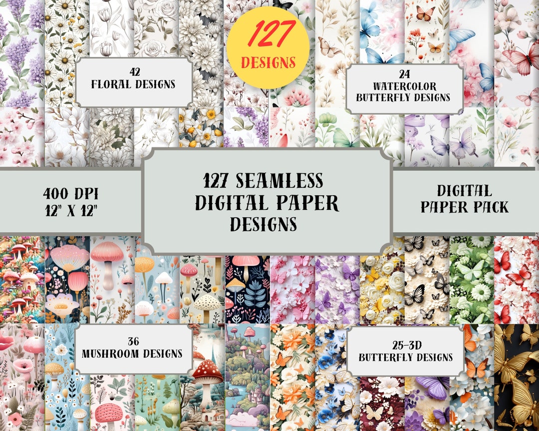 127 Digital Paper BUNDLE, Watercolor Butterflies, 3D Butterfly Pattern ...