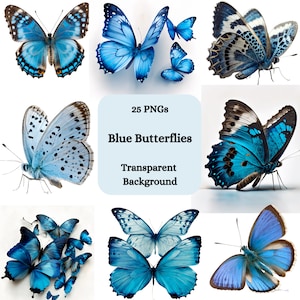 Pacote png de clipart de borboletas azuis, 25 PNG, fundo transparente, uso comercial, gráficos digitais, download instantâneo
