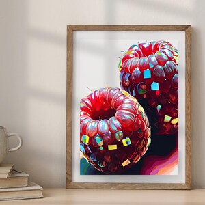 Disco Raspberry Pop Art | Disco Fruit Decor | Red Disco Raspberry Art Print | Wall Art Poster | Glam Disco Ball | Preppy | Kitchen Decor