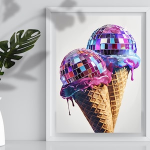 Disco Eis Pop Art | Eistüte | Retro Disco Poster | Küche Disco Print | Küche Dekor | Preppy Girly Wandkunst | Trendige Drucke