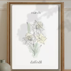 March Birth Flower Decoration Wall Art | March Birth Month Wall Art | Daffodil Flower | Minimalist Botanical Print | Digital Download