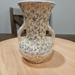 Pioneer Pottery Cream Vase with Gold Print