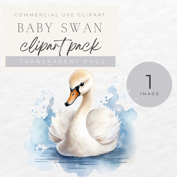 Baby swan Clipart, watercolor nursery wall art, cute animal print, commercial use, digital download, stationary, card making, journaling