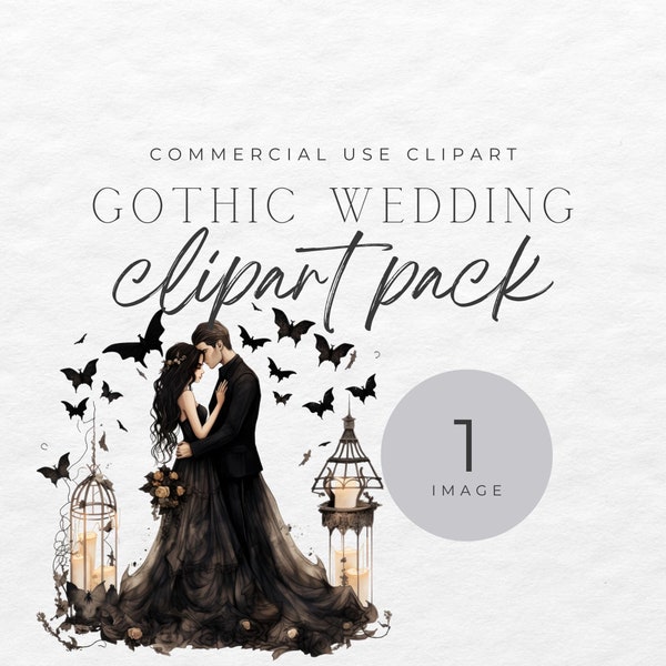 Gothic Wedding Clipart, Single Image, Watercolor, Scrapbook Bride And Groom Png Marriage Junk Journal Kit Page Printable Digital Vintage