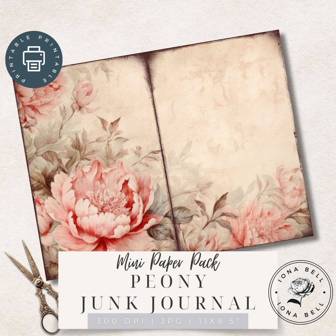 Peony Printables Peony Junk Journal Kit Shabby Rose Peonies digital ...