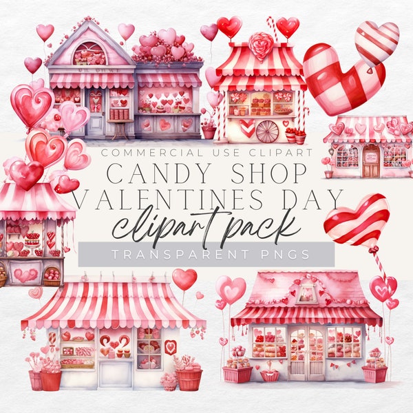 Valentine Candy Shop Clipart,  Commercial Use, Art, Fussy Cuts digital download, Romantic. cute, heart, watercolor ephemera, Scrapbooks