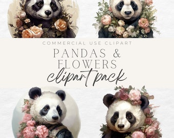 Cute Panda Clipart, Animal Portrait, Cute Panda Clipart, Cute Animal Clipart, Panda Watercolor, Panda Clipart, Panda Bear Clipart,