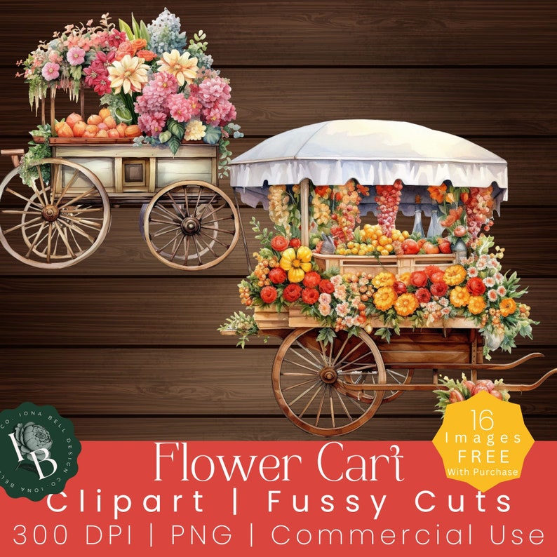 Flower Carts Clipart Floral Commercial Use Png Digital Download Etsy