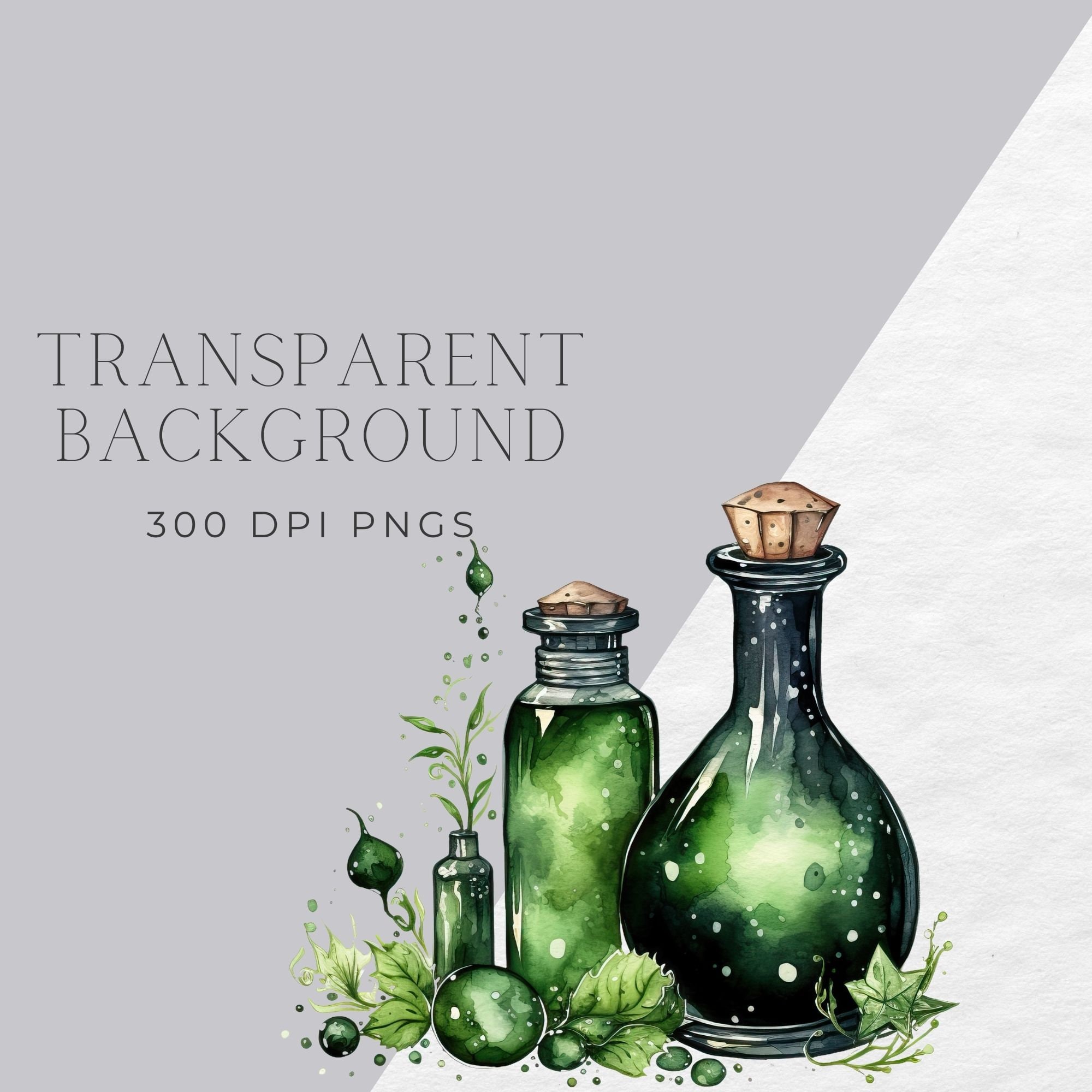 Green Witch Clipart, Mystical Potion Bottle Png Watercolor Apothecary ...