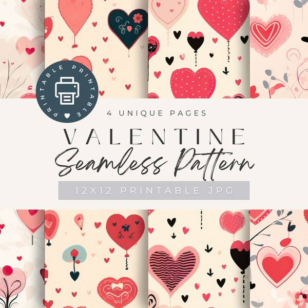 Valentines day Seamless Pattern, Digital download, Seamless repeating pattern, Red and white Hearts Seamless file, Sublimation, scrapbooks