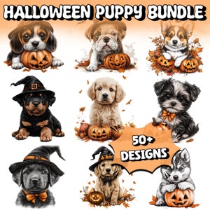 Cute Puppy Halloween PNG Bundle, Sublimation Files For Dog Lovers, Printable Image Pack With Dogs SVG, Instant Digital Download Cut Files
