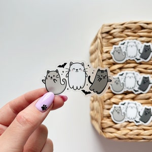 Ghost Kitties Sticker, Ghost Cat Sticker, Spooky Cat Sticker, Halloween Sticker, Clear Cat Sticker, Cute Cat Sticker