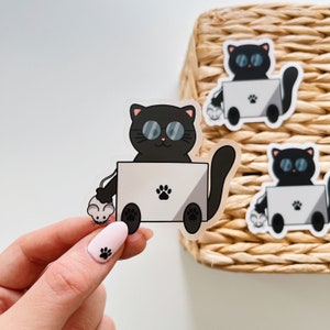 CEO Computer Cat, Black Cat Sticker, Cat Inspired Sticker, Funny Cat Sticker, CEO Sticker, Cute Cat Sticker, Waterproof Stickers