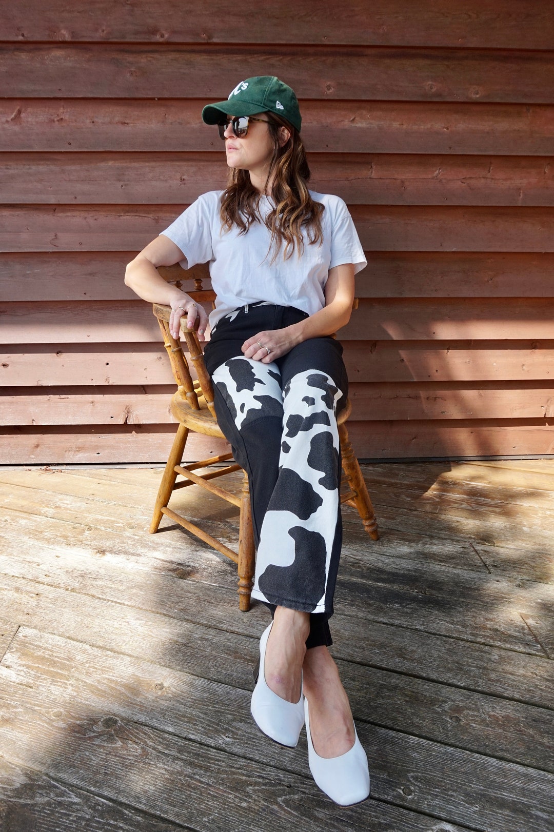 Cider Wide Leg Cow Print Jeans US L Etsy