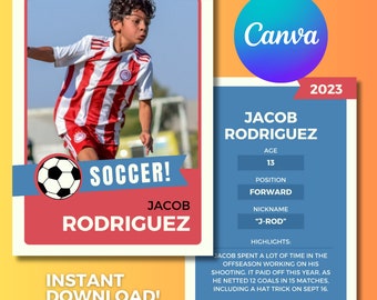 Custom Soccer Card, Editable Canva Template, Trading Football Photo, Digital Download, Gift for Player, Create Your Own, Card Template