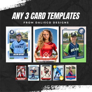 Aangepaste sportkaarten, canvassjablonen, kies elke 3, onbeperkt gebruik, maak je eigen sportkaarten, bewerkbaar, personaliseren, afdrukbaar, elke sport, honkbal
