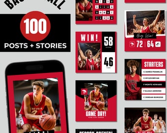 Basketball Canva Templates, Social Media Posts, Instagram Bundle, Facebook Team Graphics, Editable, High School Sports, Social Media Manager