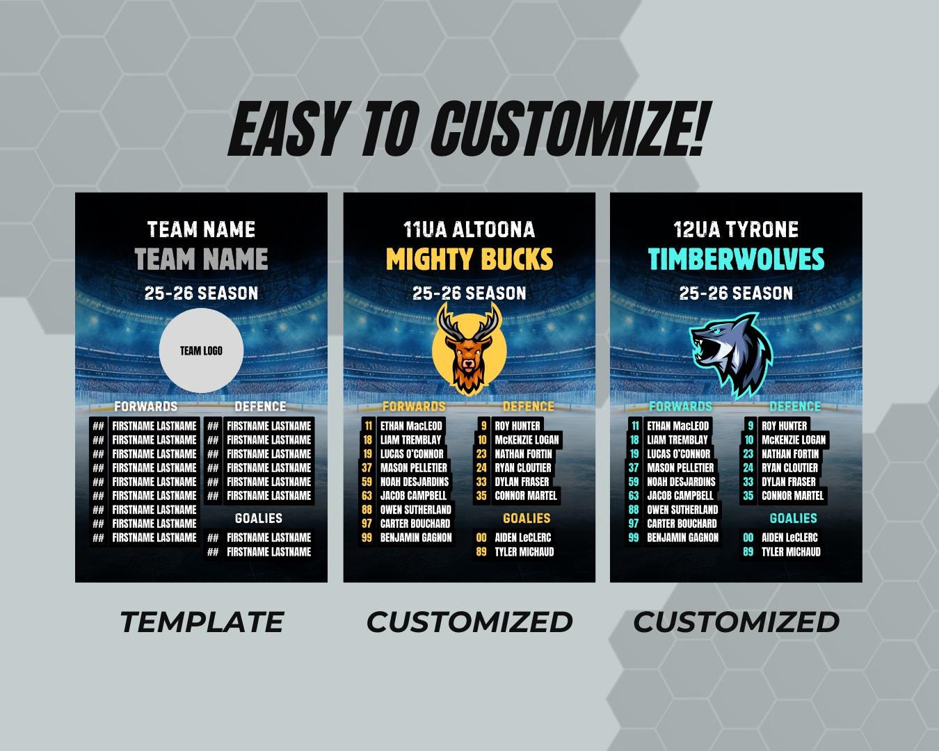 Hockey Roster Template: Editable Team Poster, Social Media (canva) - Etsy