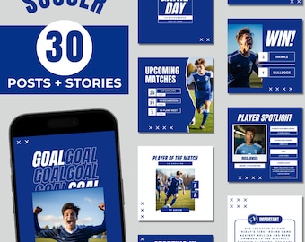 Soccer Canva Templates, Instagram Posts, Team Social Media, Social Media Manager, Soccer IG Content, Soccer Bundle, High School Sports, Blue