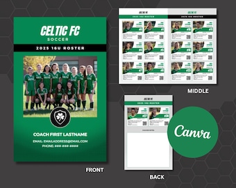 Team Roster Booklet Canva Template: Sports Player Profile (14 Players)