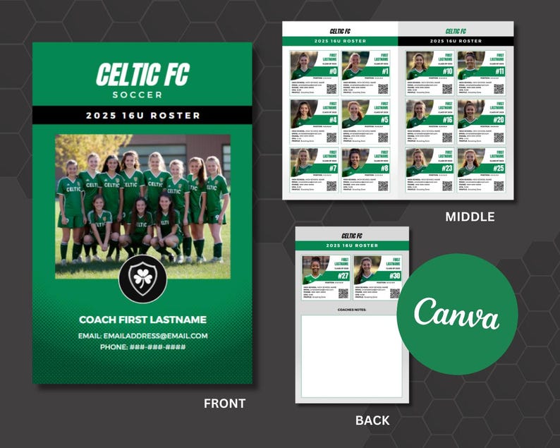 Team Roster Booklet Canva Template: Sports Player Profile (14 Players ...
