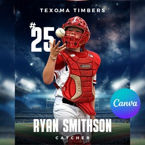 Baseball Softball Poster Canva Template: Sports Graphic Design (Digital Download)