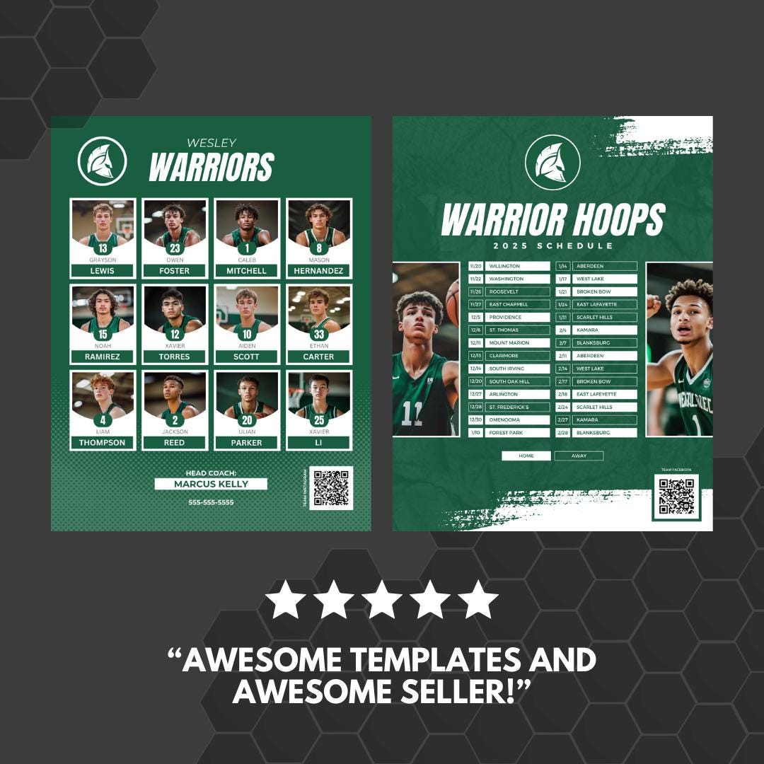 Basketball Team Roster & Schedule Templates: Custom Canva Design ...