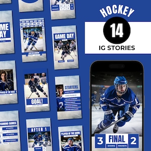 Hockey Instagram Stories, Canva Template, Social Media Manager, Team Social Post, Gameday Posts, Game Day IG, Hockey Team, Youth Sport, Blue