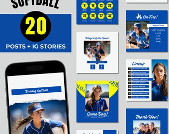 Softball Social Media Kit: Canva Templates, Team Graphics (20 Posts)