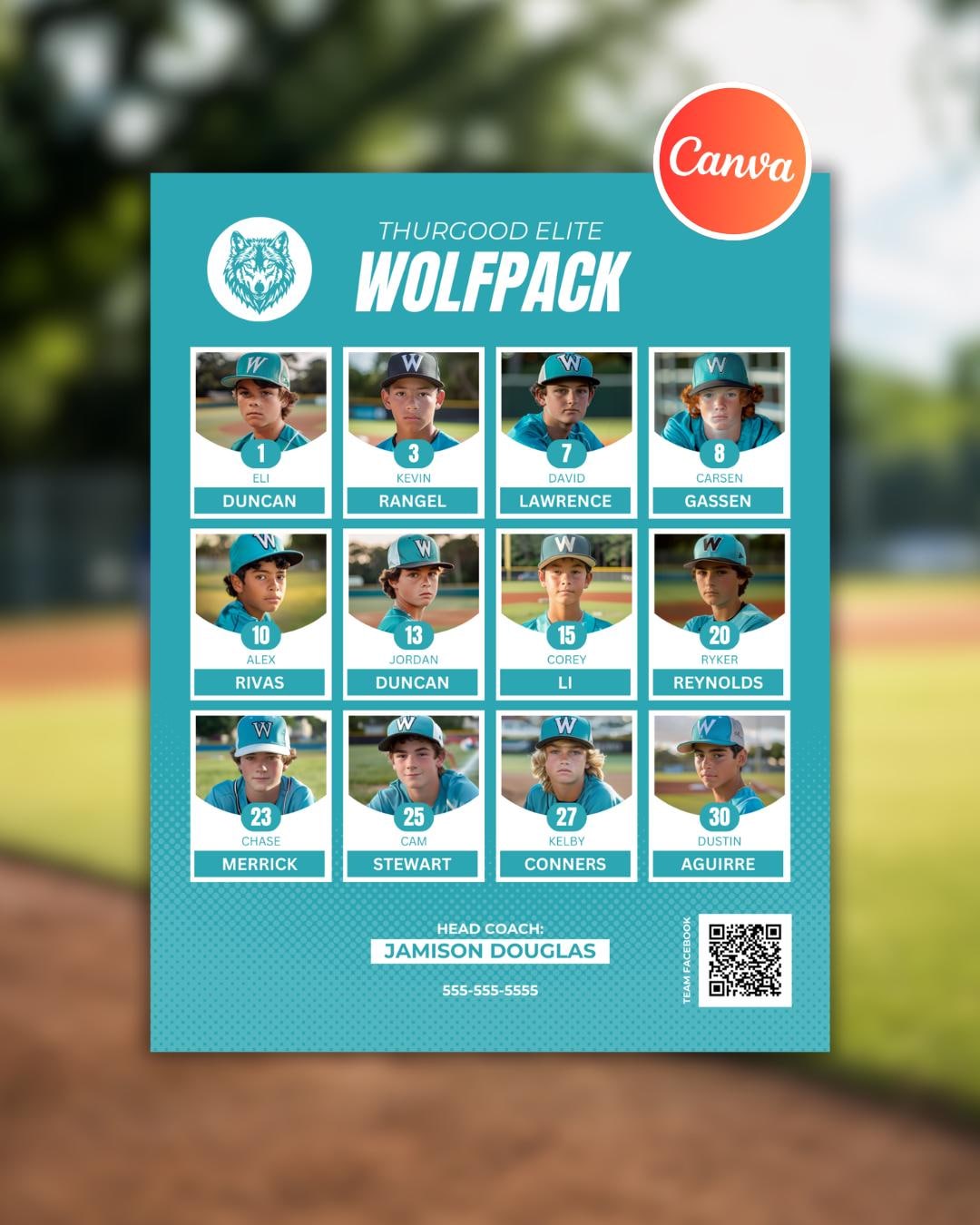 Summer Baseball Roster Editable Baseball Softball Roster Template: 12 Players, Canva (digital ...