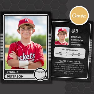Modèle de carte de baseball, création de votre propre carte sur toile, facile à modifier, balle molle, personnalisation à télécharger et à imprimer, carte de sport à faire soi-même, carte à collectionner