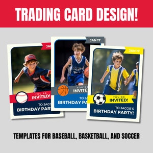 Sports Card Birthday Invite, Editable Canva Template, Custom Design, Baseball Soccer, Basketball, Party Invitation, Kid Boy Celebration, PNG image 2