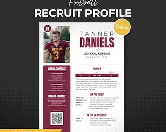 Athlete Recruit Profile Canva Template: Customizable Sports Mailer (Digital Download)