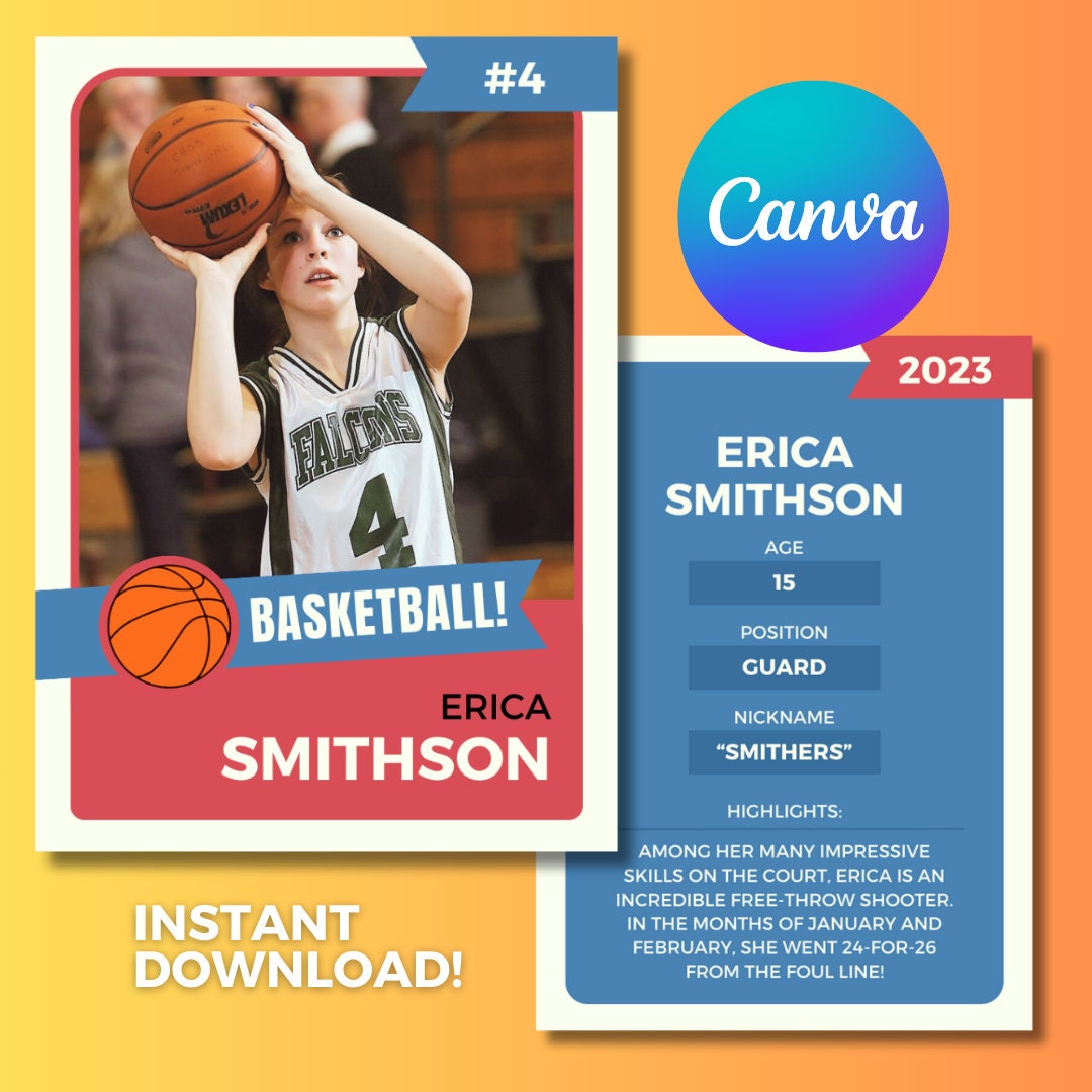 Custom Basketball Card, Editable Canva Template, Classic Trading