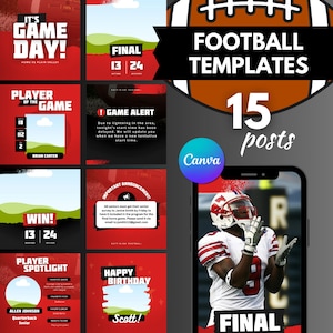 Sports Team Instagram Canva Pack, Red and Black Template, High School Sports, Game Day, Team Social Media Posts, Gameday, Football, Soccer