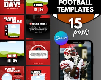Sports Team Instagram Canva Pack, Red and Black Template, High School Sports, Game Day, Team Social Media Posts, Gameday, Football, Soccer