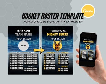 Hockey Roster Template: Editable Team Poster, Social Media (Canva)