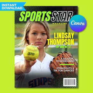 Sport Magazin Vorlage, Individuelles Canva Cover, Digitaler Download, Jugend Athlet, Sport Geschenk, Sport Poster, High School, Baseball Karte, bearbeiten