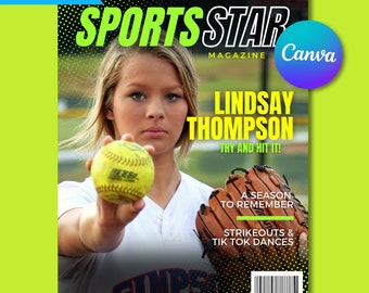 Sports Magazine Template, Custom Canva Cover, Digital Download, Youth Athlete, Sports Gift, Sports Poster, High School Sports, Baseball Card