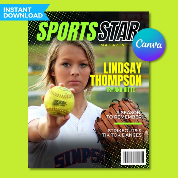 Sports Magazine Template, Custom Canva Cover, Digital Download, Youth Athlete, Sports Gift, Sports Poster, High School Sports, Baseball Card