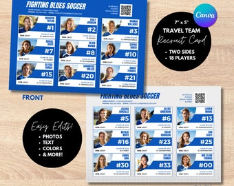 Team Roster Template: Customizable Athlete Profile Card (Canva, 7x5, 18 Players)