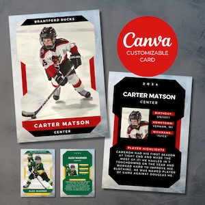 Benutzerdefinierte Hockeykarte, Canva-Vorlage, Sporthandel, einfache Bearbeitung, erstellen Sie Ihre eigene personalisierte Karte, jede Farbe, druckbar, einzigartiges Athletengeschenk