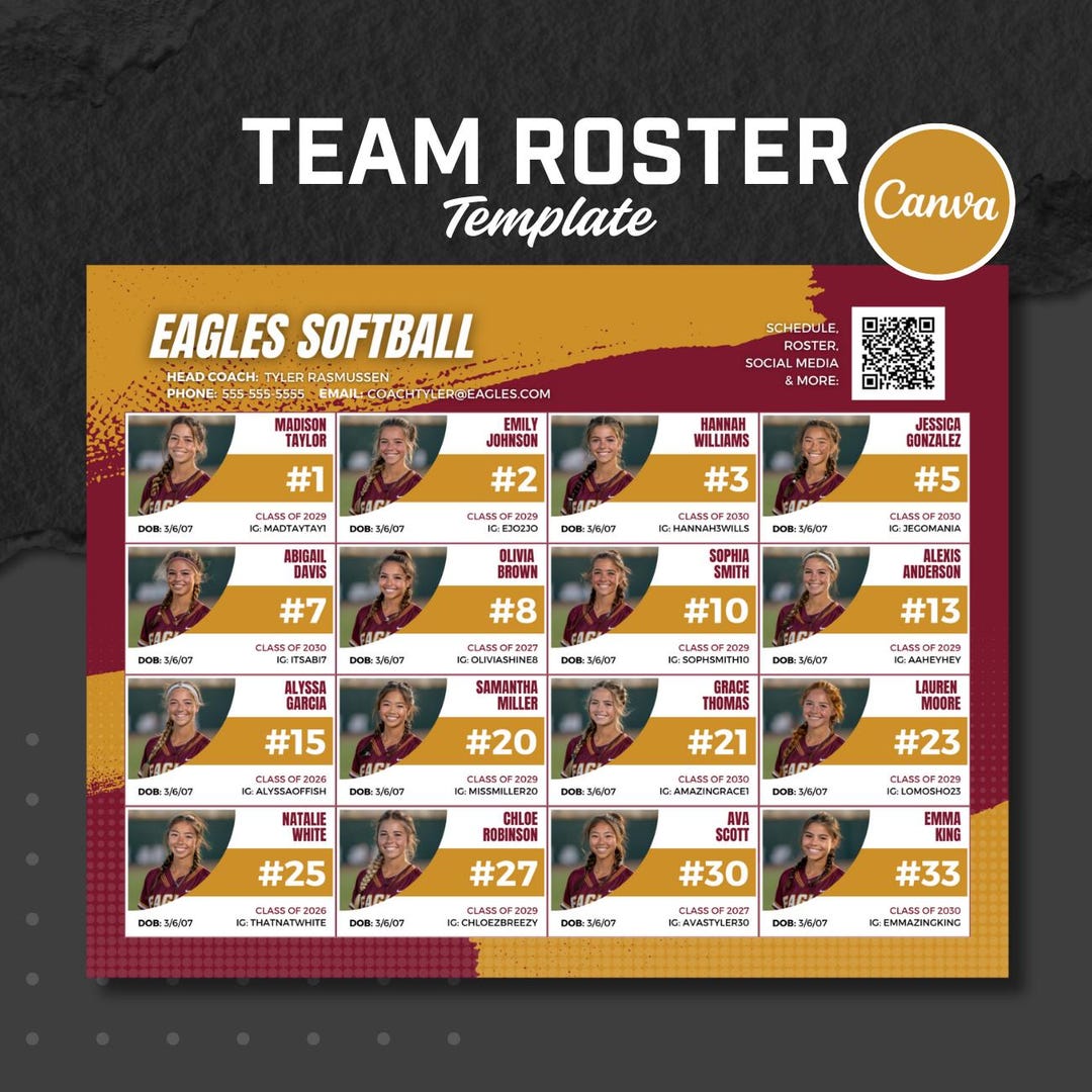 Team Recruit Roster Canva Template: Any Sport, 16 Players (digital) - Etsy