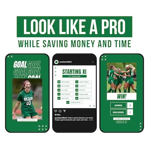 Soccer Canva Templates, 30 Posts + Stories, Instagram and Facebook Content for Team, Social Media Manager Tools, Editable Bundle, Graphics