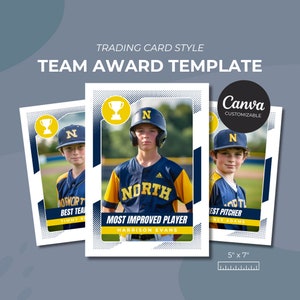Carte à collectionner Team Award, modèle canva, baseball softball, facile à modifier, fin de saison, banquet d'équipe, 5 x 7, téléchargement et impression, style moderne