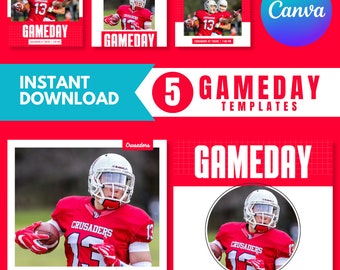 Football Gameday Canva Templates: Red & White Social Media (Digital Download)