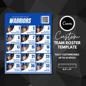 Team Roster Canva Vorlage, Baseball Softball Team, 15 Spieler + Trainer Spots, bearbeitbar, anpassbar, Reiserekrutierung, High School Sport