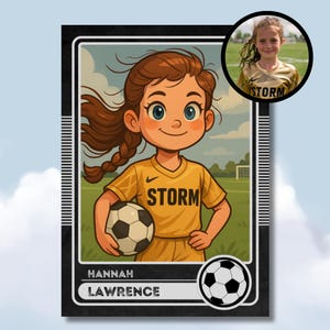 Custom Cartoon Soccer Card, Made For You, Your Photo & Info, Same-Day Turnaround, Personalized Trading Card, Soccer Player Season Keepsake