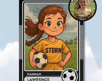 Custom Cartoon Soccer Card: Personalized Player Trading Card (Digital)